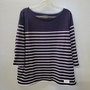 Talbots Women's Long Sleeve Navy and White Striped Tee